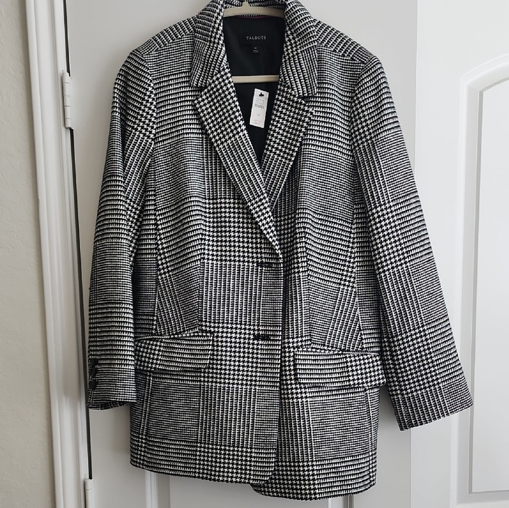 Talbots Black and White Houndstooth Blazer
